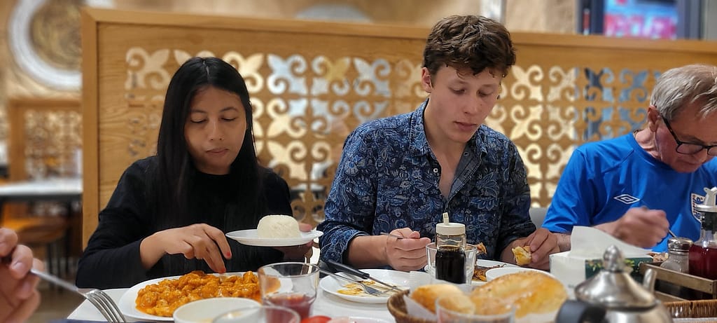 Eating traditional Kyrgyz food