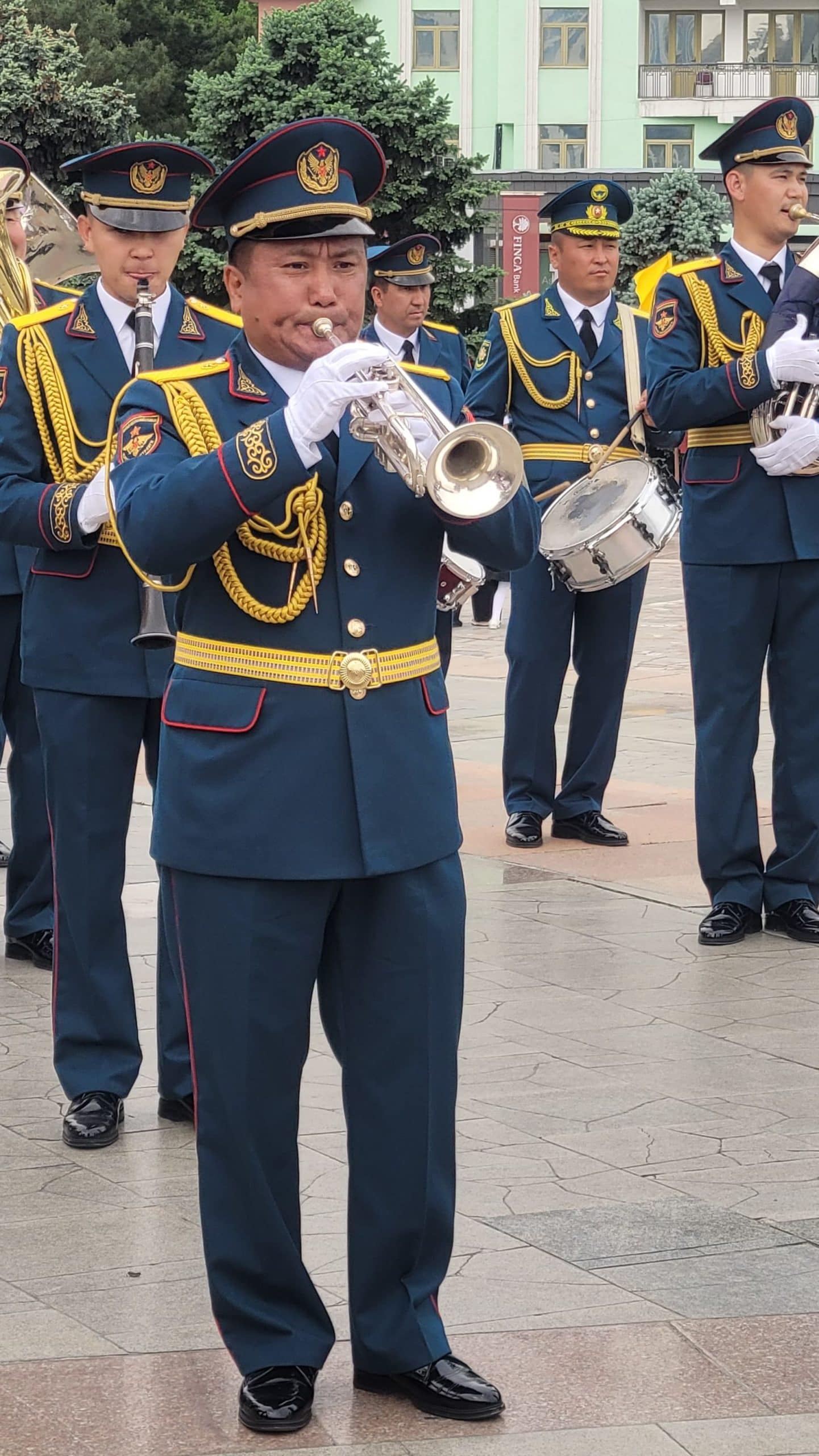 Kyrgyzstan military brass band playing in Victory Square