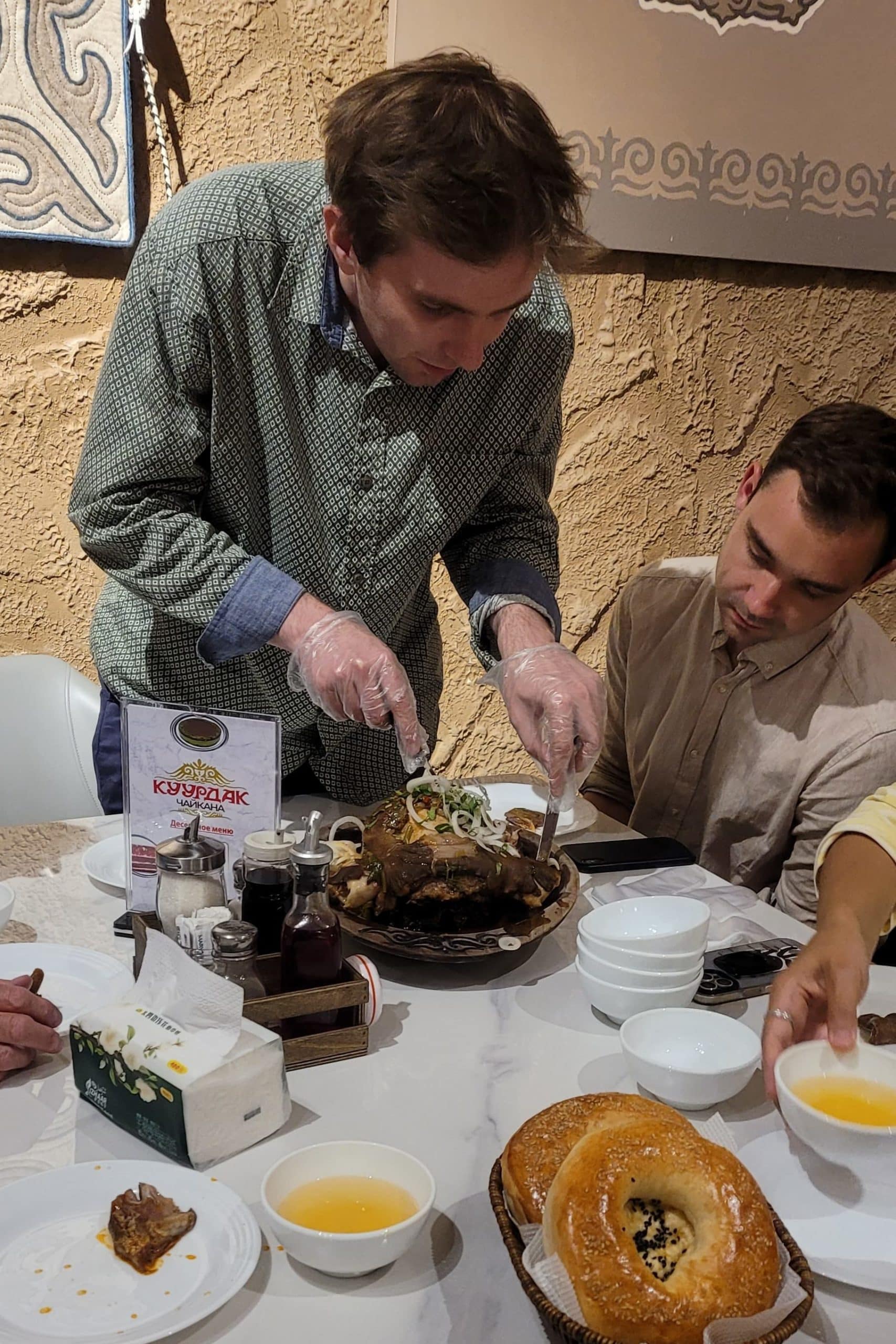 Carving sheep's head for table