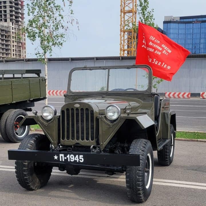 WWII memorabilia jeep on display on Victory Day in Bishkek